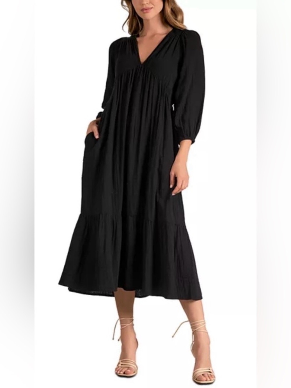 Elan Black V-Neck Maxi Dress